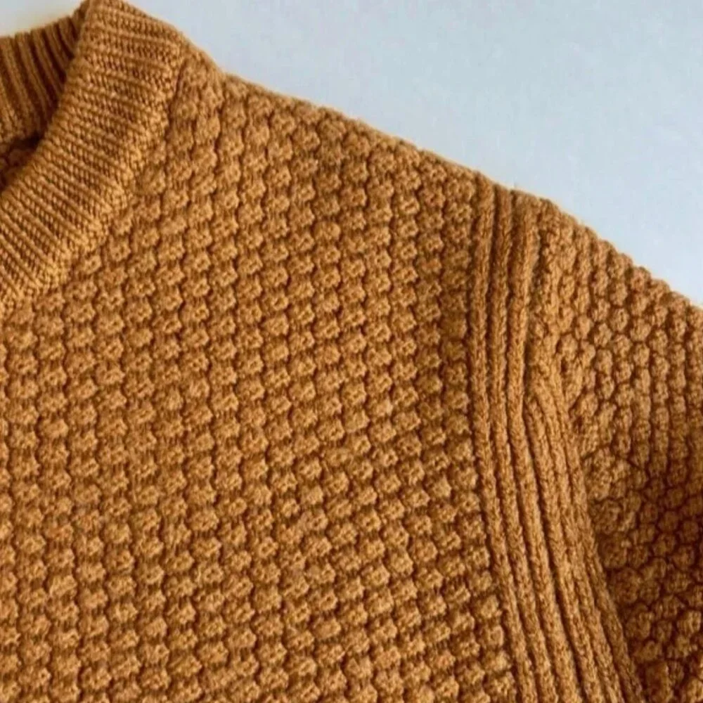Sandro Mustard Brown Wool Blend Crew Neck Chunky Knit Sweater Women’s Size M - Picture 5 of 7